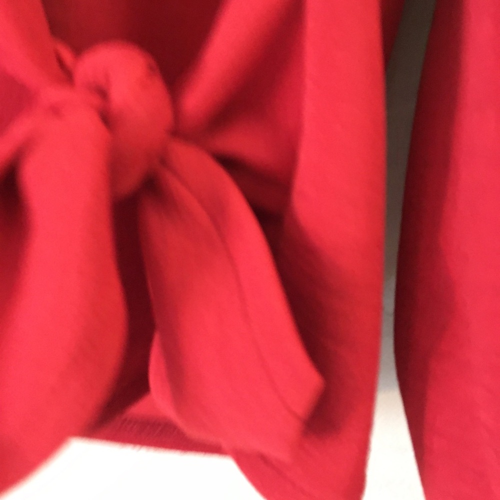 Madewell Texture & Thread Faux Wrap Blouse Medium Red V-neck Stretch - Picture 3 of 9